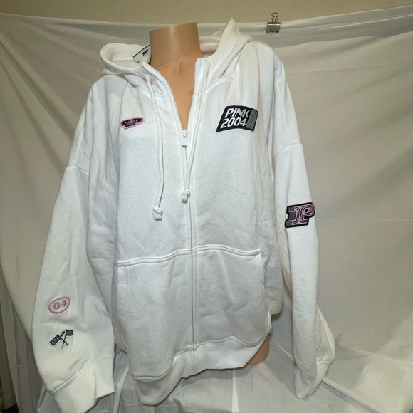 NEW VICTORIAS SECRET PINK RELAXED FIT FULL ZIP HOODIE SWEATSHIRT RACING NWT - Picture 6 of 7